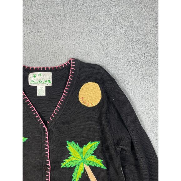 The Quacker Factory Black Cardigan Sweater with Flamingos Palm Trees Size S - Picture 8 of 11